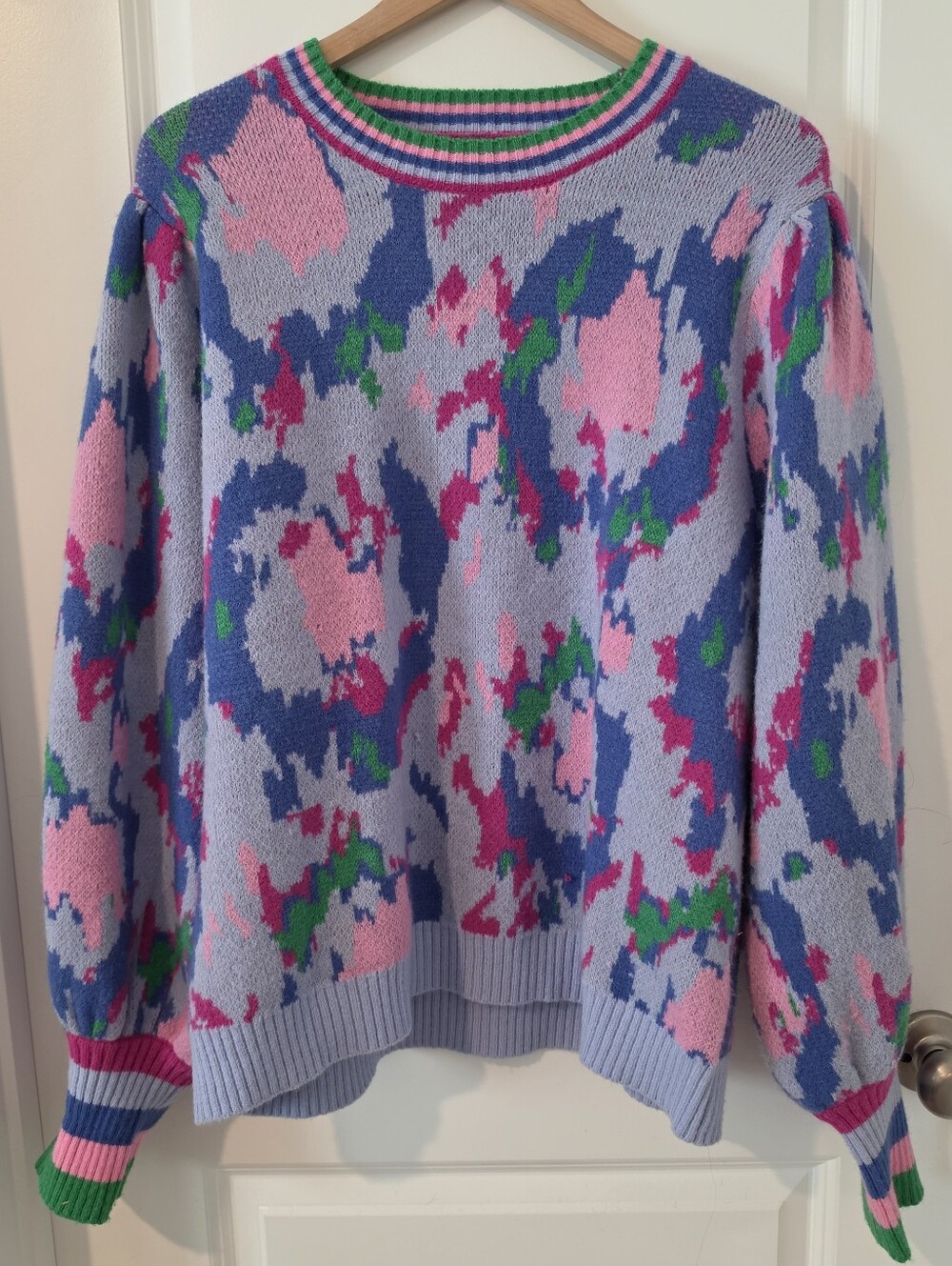 JODIFL Multicolor Abstract Puff Sleeve Sweater Size Medium
